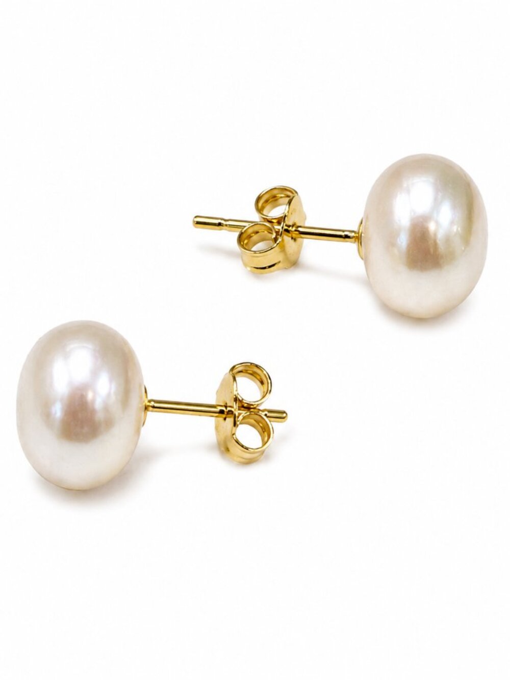 EA-24--Natural Freshwater Pearl Stud Earrings 8–9mm White Pearl Gold-Tone Classi